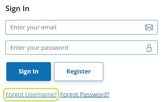 Example of how the sign in box area looks highlighting the forgot username link